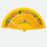 Eventail espagnol jaune motif fleurs
