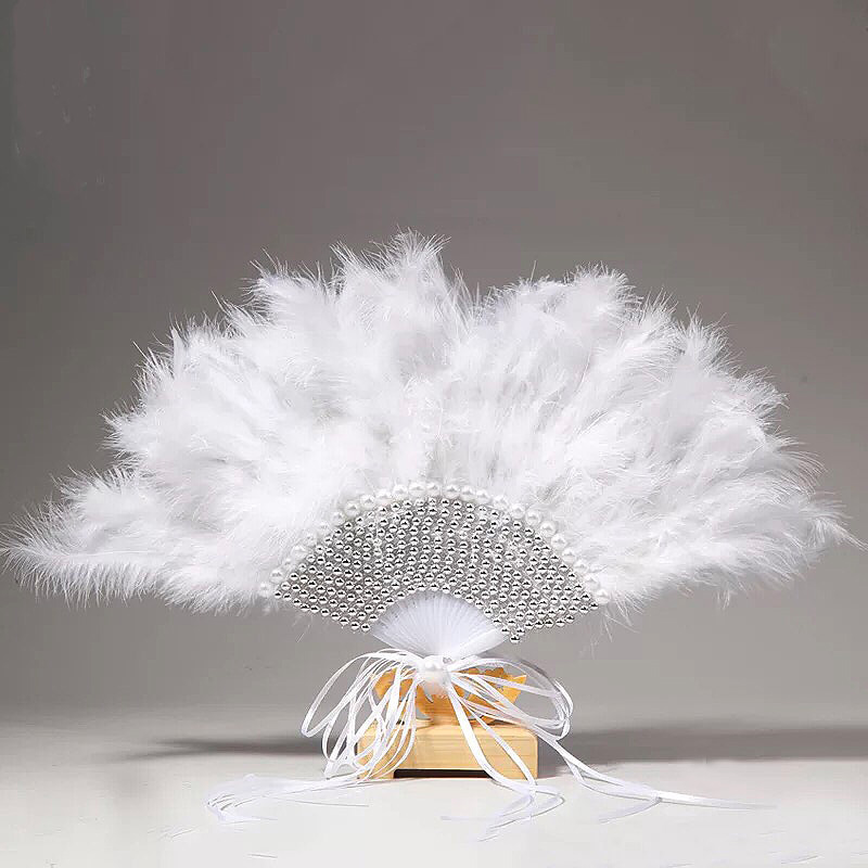 eventail mariage plumes argent