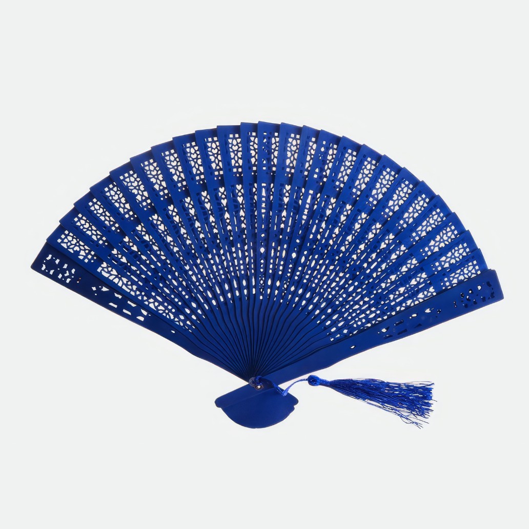 eventail bois bleu santal sculpte