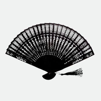 eventail bois noir santal sculpte