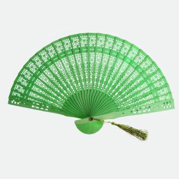 eventail bois vert santal sculpte