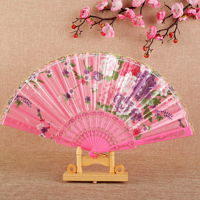 eventail chinois fleurs rose