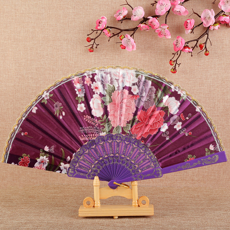 eventail chinois fleurs violet