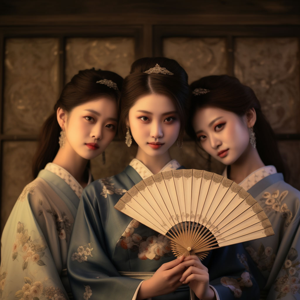 Femmes japonaises portant un éventail