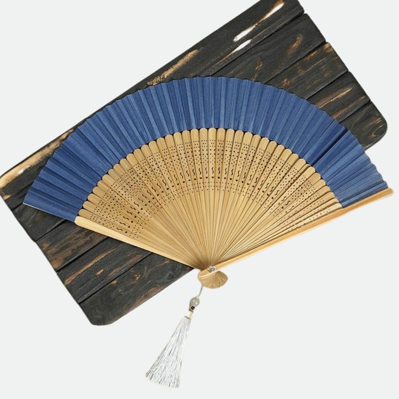 eventail japonais bambou soie bleu