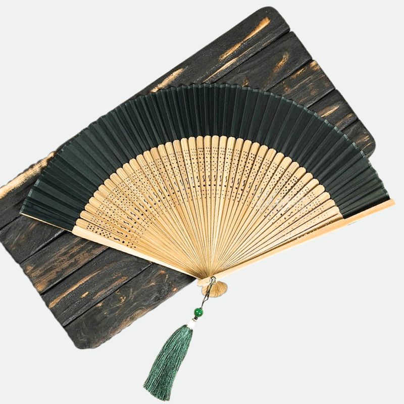 eventail japonais bambou soie noir