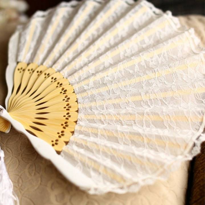 60 Éventails Papier Mariage - Blanc - Bambou - DIY Déco