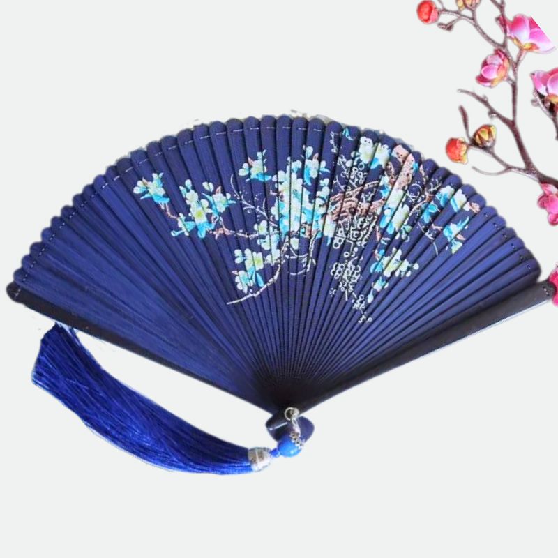 eventail japonais bleu indigo sakura