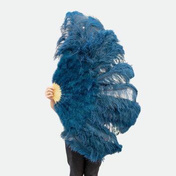 eventail plume bleu navy geant
